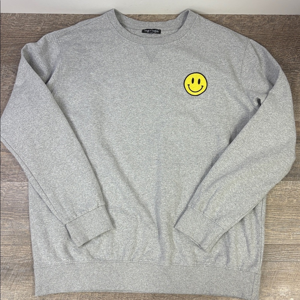 Good Vibes Diner Graphic Smiley Face Sweatshirt Gray Pullover XL
